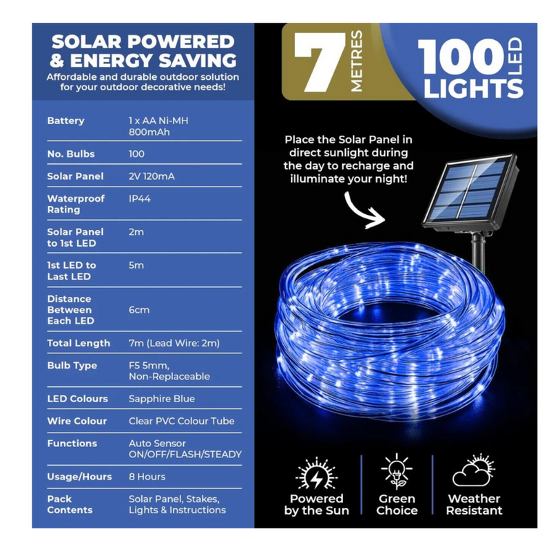Rope Light Solar 100 LED Blue