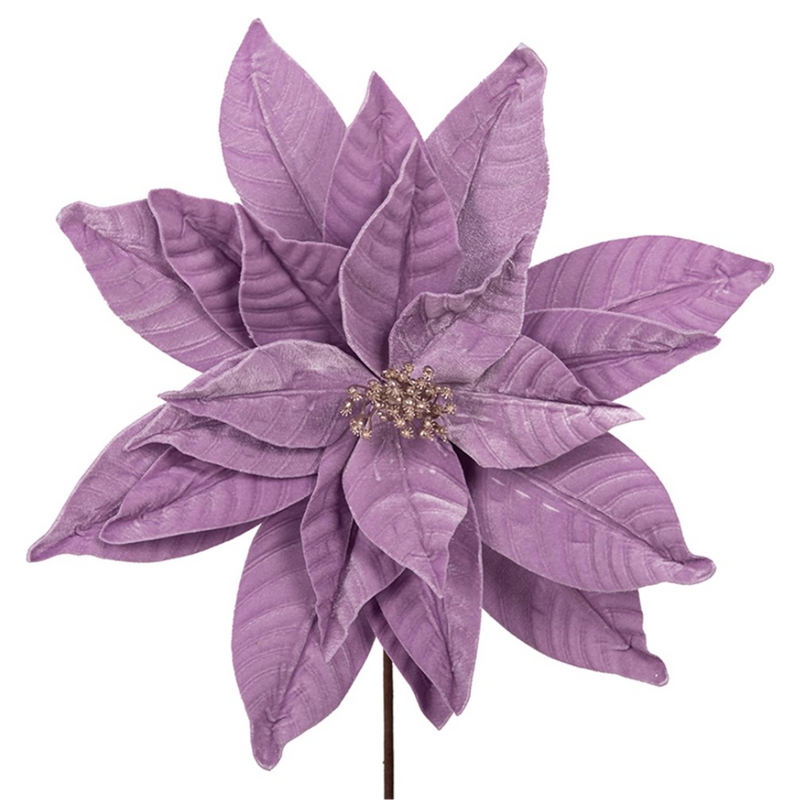 Lavender large poinsettia flower with 22 detailed petals and a 50cm stem, ideal for refined Christmas floral arrangements.