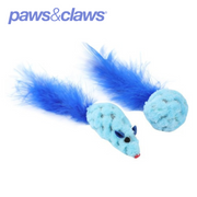 Mouse And Ball Feather Cat Toy 3 Asstd Colours 15cm 2pk