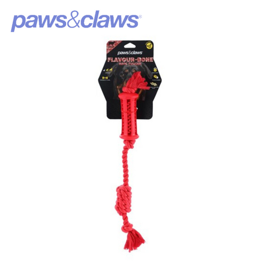 Flavour-Bone Rope Tugger Beef Flavoured Rubber Toy Red