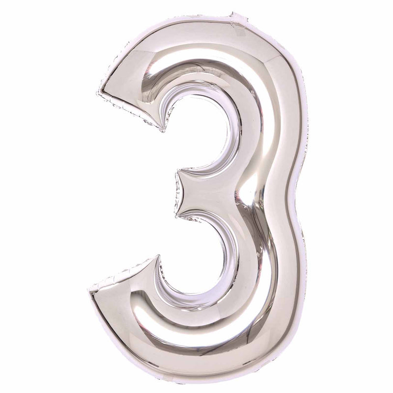 Silver Number 3 foil balloon