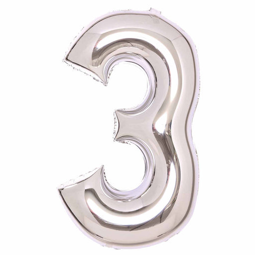 Silver Number 3 foil balloon