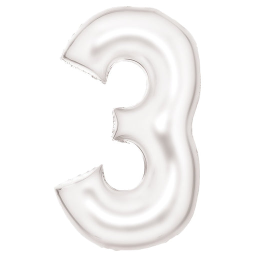 Silk Lustre White Number 3 foil balloon
