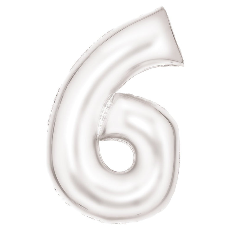Silk Lustre White Number 6 foil balloon