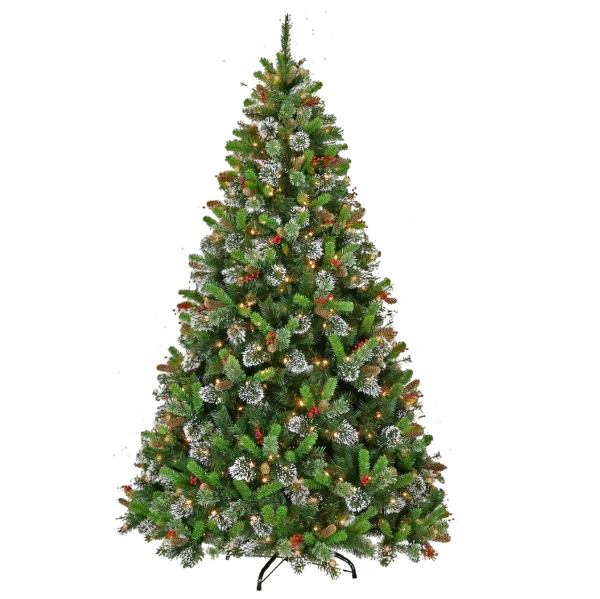 9ft (274cm) Wintery Pine artificial Christmas tree with pre-lit twinkle lights, featuring a realistic green pine look, perfect for a cozy and illuminated holiday display.