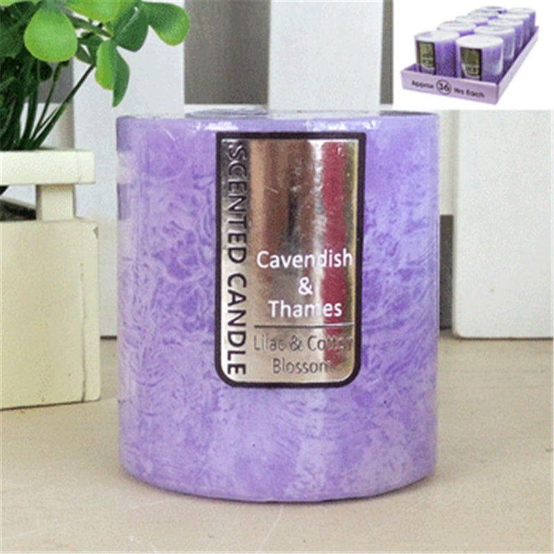 Lilac cotton blossom scented pillar candle 7x7.5cm