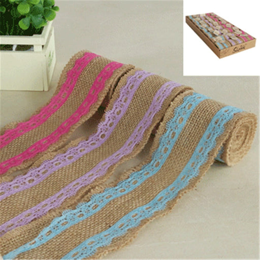 Hessian burlap ribbon with lace trim