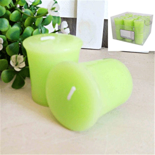 Lime green pear blossom scented votive candle