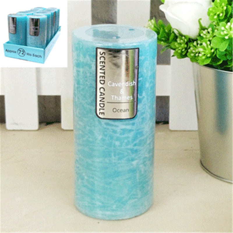Large blue ocean scented pillar candle 7x15cm