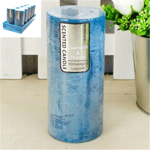 Large royal blue Himalayan lagoon scented pillar candle 7x15cm