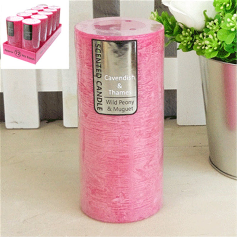 Large hot pink wild peony muguet scented pillar candle 7x15cm
