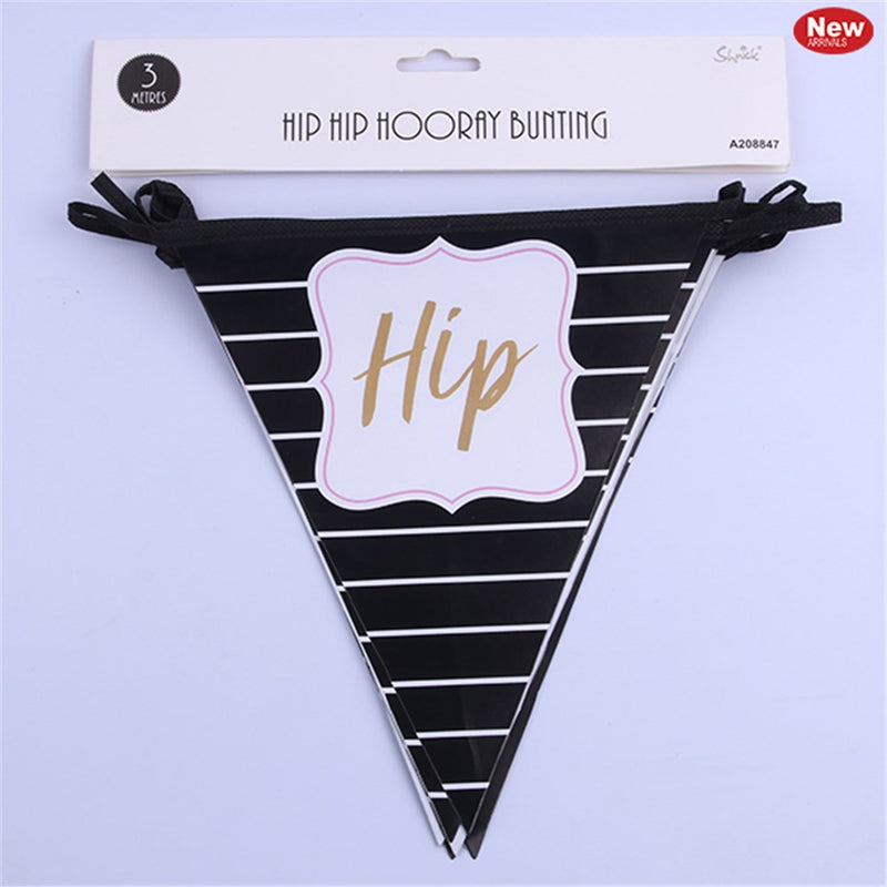 Black Hip Hip Hooray text bunting
