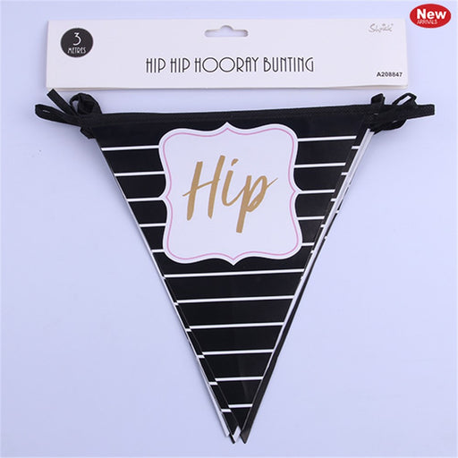 Black Hip Hip Hooray text bunting