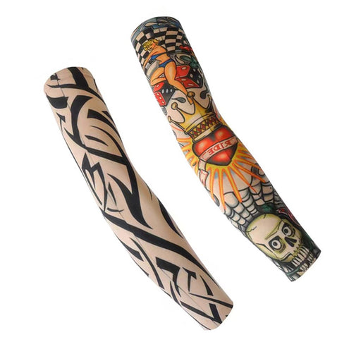 Wearable fabric arm cover featuring realistic temporary ink designs