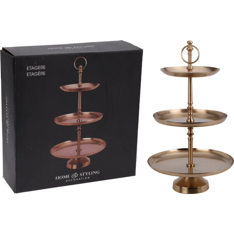 gold three layer etagere measuring 30 x 50cm