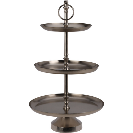 silver three layer etagere measuring 30 x 50cm
