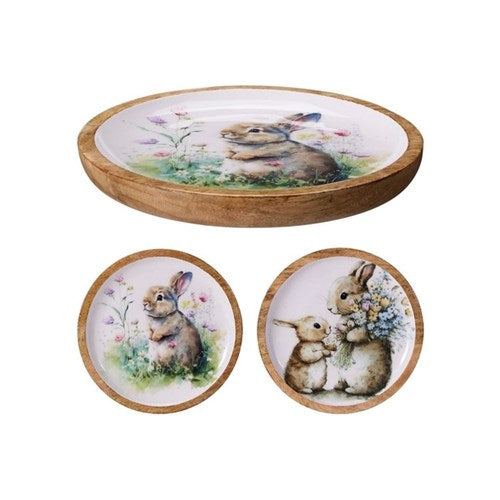 Small wood serving tray with enamel coating