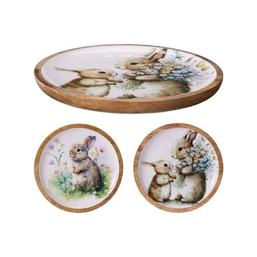 Large wood serving tray with enamel coating