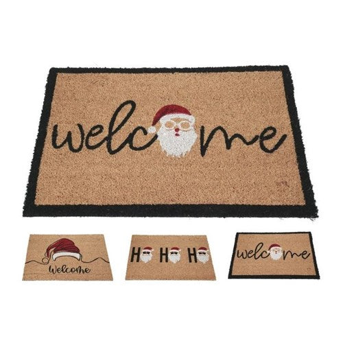 Coir doormat with three assorted holiday designs