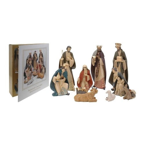 Ten piece nativity set in protective boxed packaging