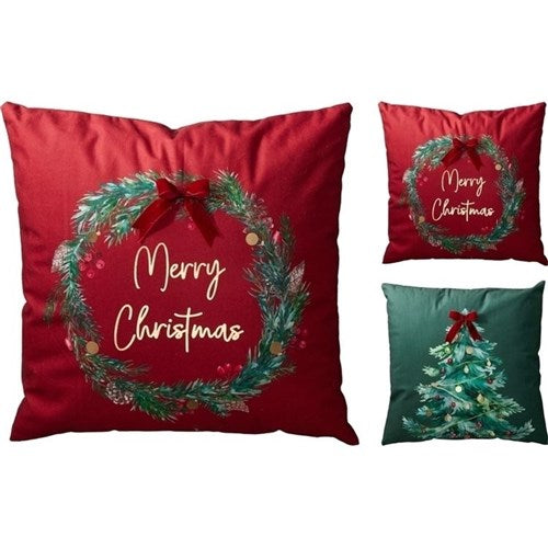 Christmas wreath and tree cushion 45 x 45cm assorted