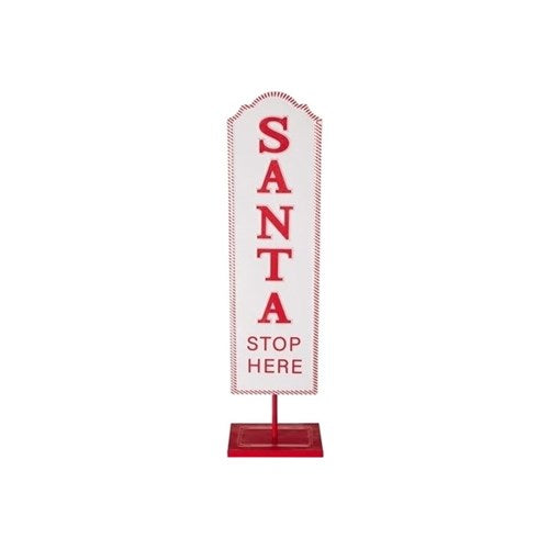 Santa Stop Here metal Christmas sign 20 x 13 x 77cm