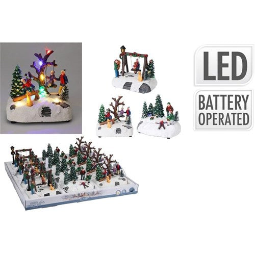12cm LED winter scene with kids assorted designs