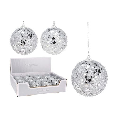 8 cm lightweight polyfoam bauble in glitter silver