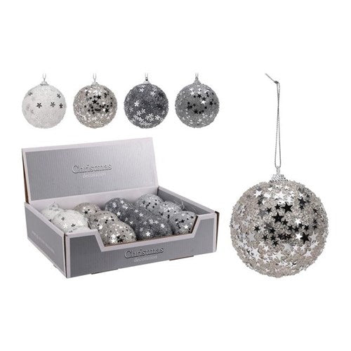 glitter snowflake Christmas bauble 80mm assorted
