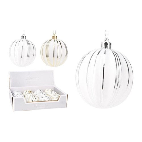 8 cm bauble featuring elegant golden rim accents