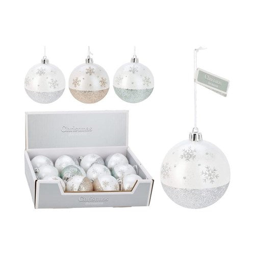 8 cm white bauble with subtle glitter