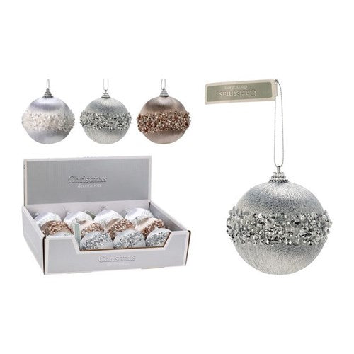 Three clear 80 mm baubles with beaded designs