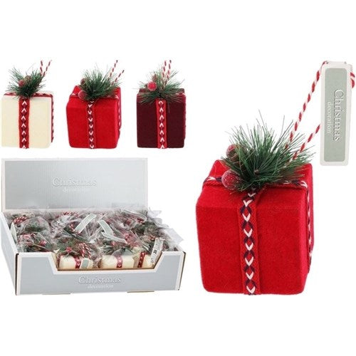 6 x 6cm hanging Christmas present decoration assorted