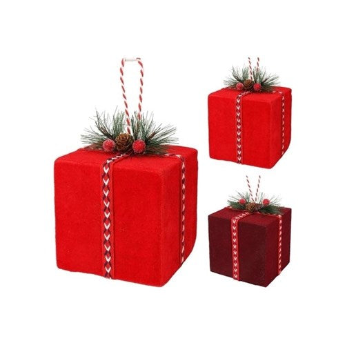 10 x 10cm hanging Christmas present ornament assorted
