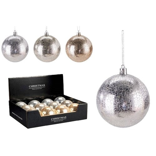 80mm crackle look Christmas bauble three assorted designs