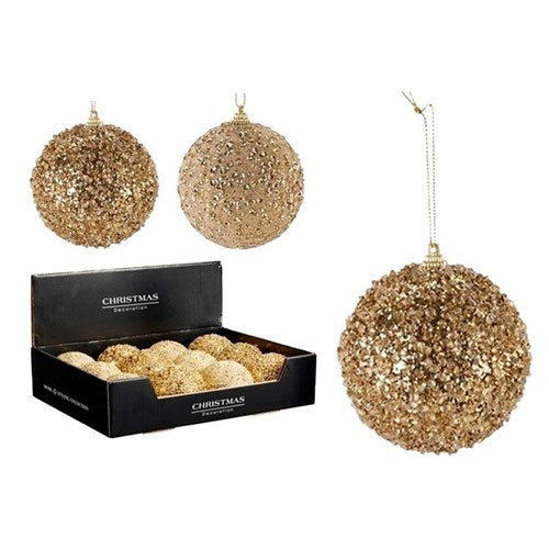 gold Christmas bauble with glass beads 80mm assorted