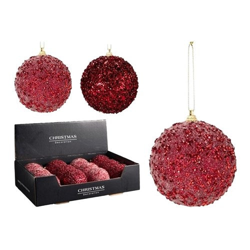 red Christmas bauble with beads 80mm assorted