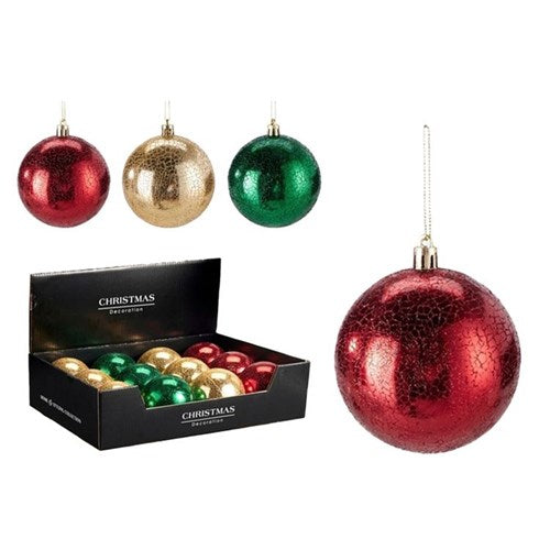 red green gold Christmas bauble 80mm assorted