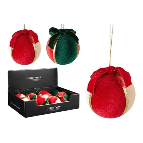 80mm Christmas bauble with velvet and bow assorted