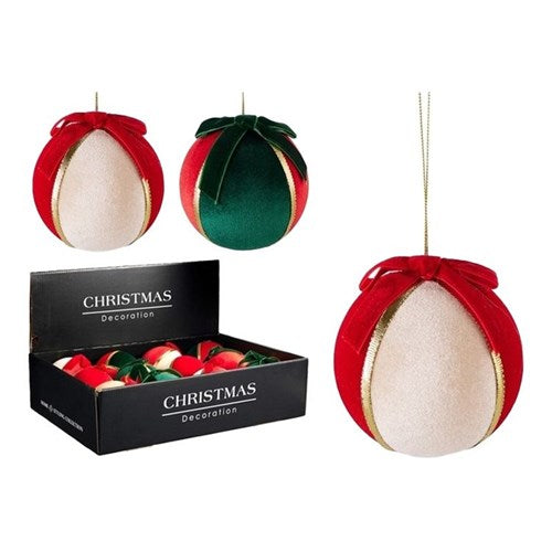 100mm Christmas bauble with velvet and bow assorted