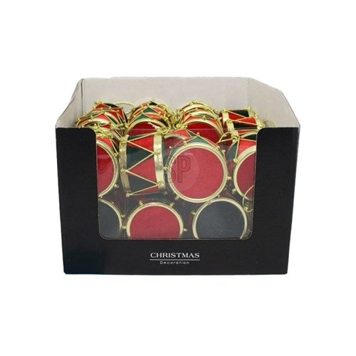 7.5cm hanging Christmas drum decoration assorted