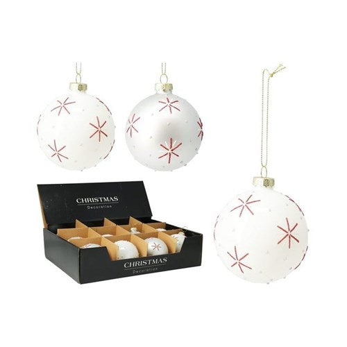 80 mm clear glass bauble with snowflake design