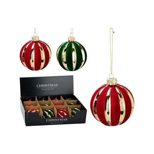 Two assorted 8 cm striped baubles