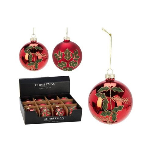 Two assorted 8 cm red glass baubles