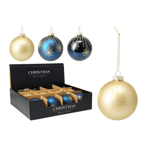 Three 8 cm glass baubles, assorted
