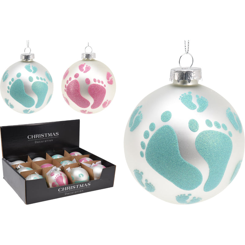 Ronis Christmas Ball Baby Feet 80Mm 2 Assorted
