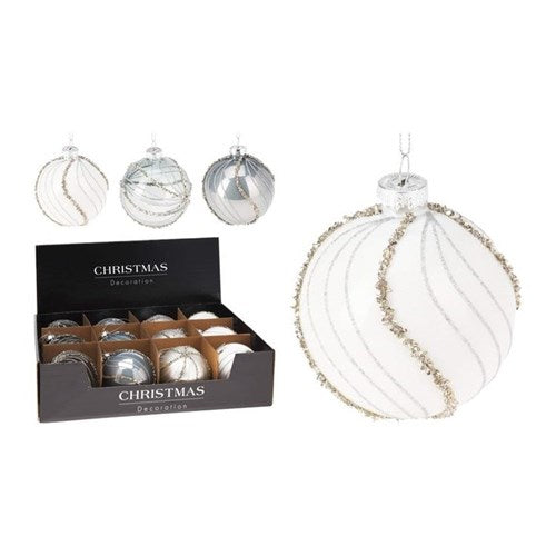 Four 80 mm striped baubles, assorted designs