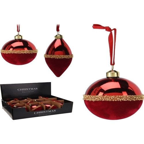 red velvet glass Christmas bauble 80mm two shapes