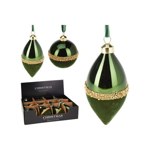 two tone 80mm glass Christmas ornament with velvet detail
