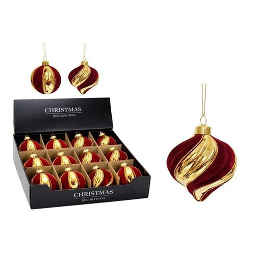 red and gold glass Christmas bauble 80mm assorted